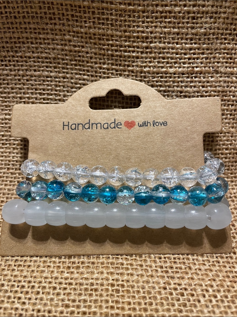 Beaded Stretch Bracelet Trio — Blue, White, Clear